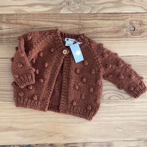 The Blueberry Hill Toddler Cardigan with Pom-Pom Texture - Rust (size 2-4)